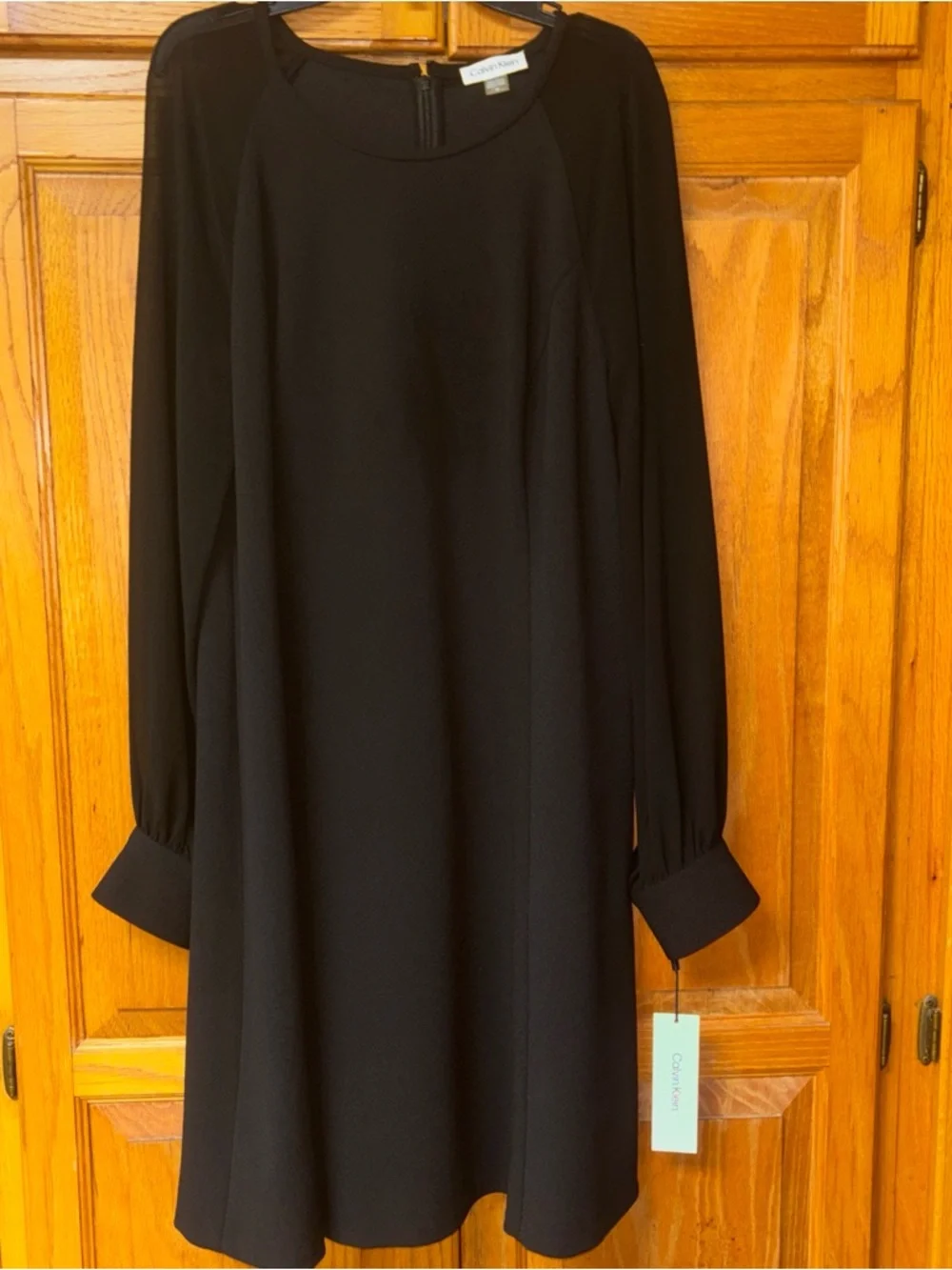 Calvin Klein Black Long-Sleeve Sheer-Sleeve Dress - Picture 4 of 16